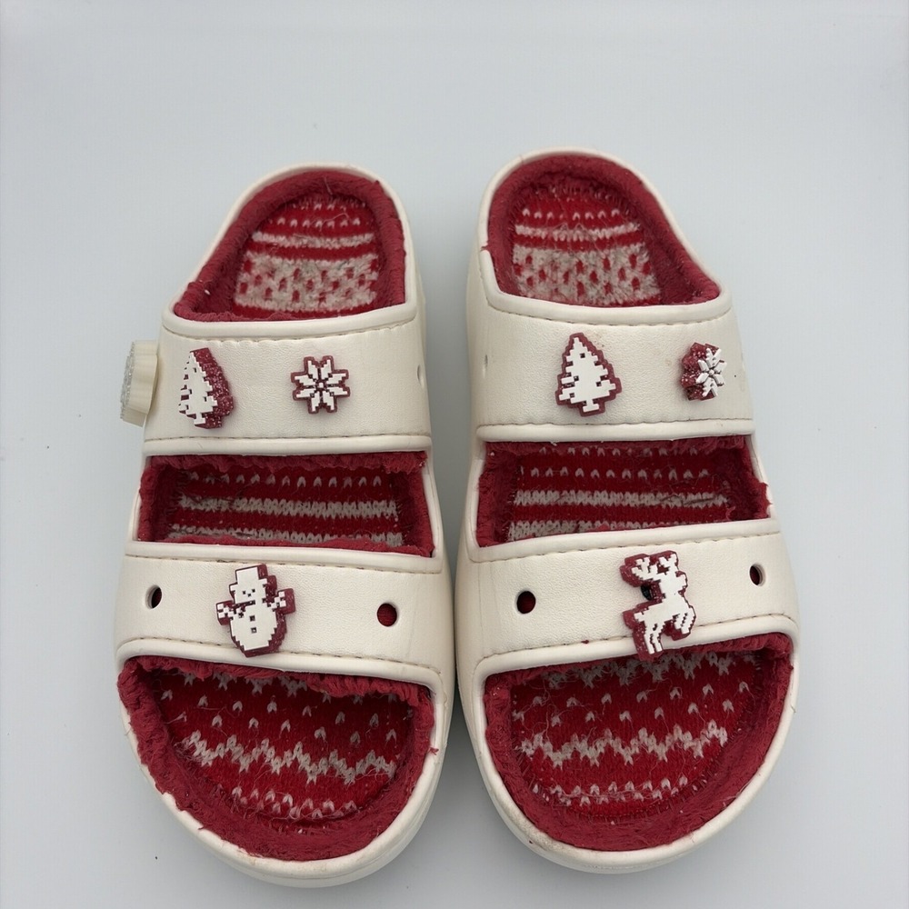 Crocs Classic Slip-On Lined Clogs Mens 9/Womens 11 Off White Christmas Jibbitzs - Picture 14 of 16